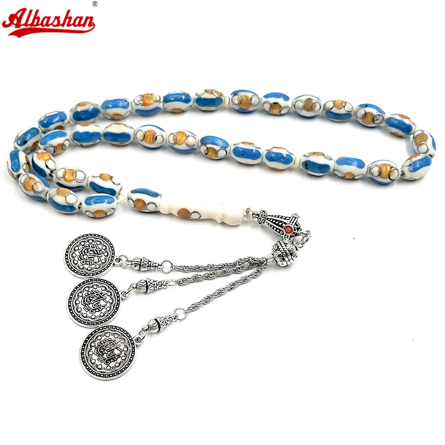 Ethnic Fashion Online - Tasbih z kości wielbłądziej z niebieską