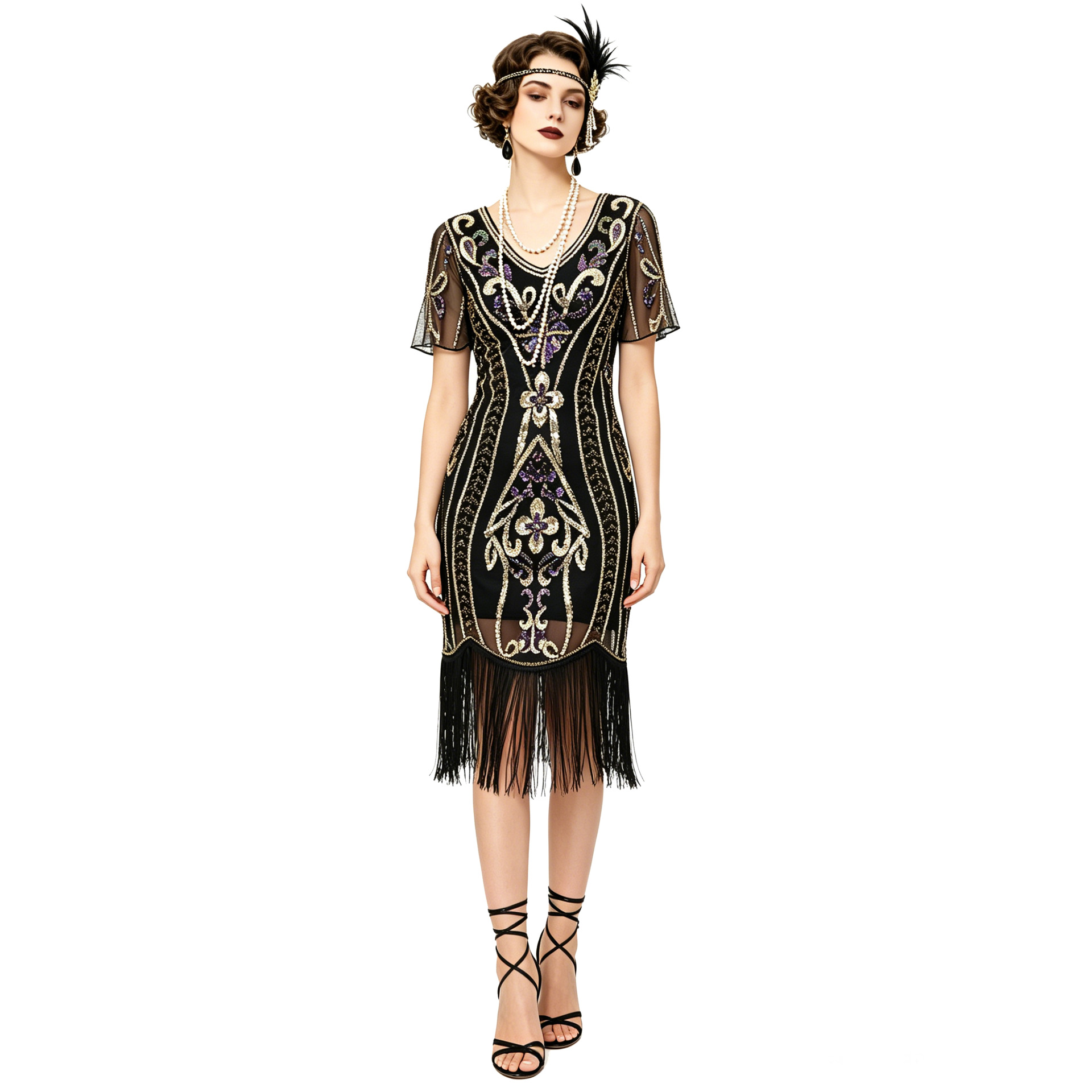 Ethnic Fashion Dress - Nowa Sukienka Vintage z Cekinami i